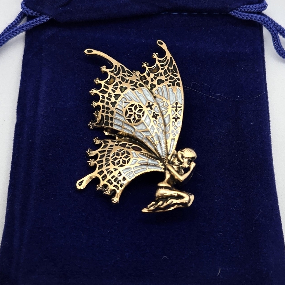 Gold Fairy Enamel Brooch Whimsical Winged Pin NWT Fairycore Magical Jewelry Gift - Picture 4 of 6